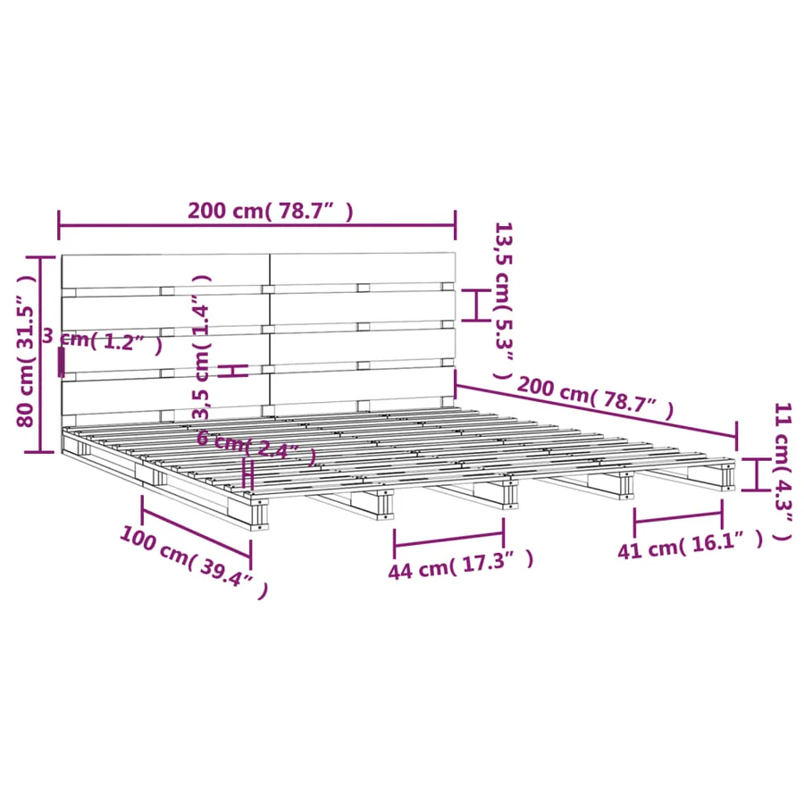 Cadre de lit sans matelas 200x200 cm bois massif de pin - 12