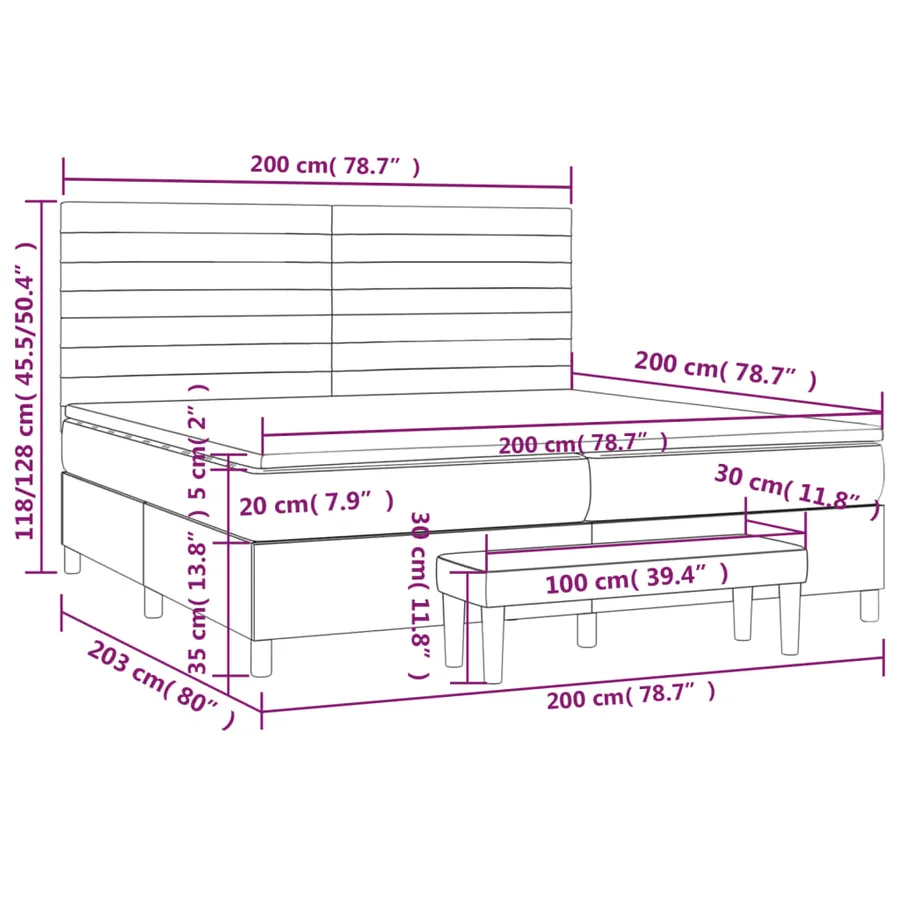 Sommier à lattes de lit et matelas Gris clair 200x200cm Velours - 8