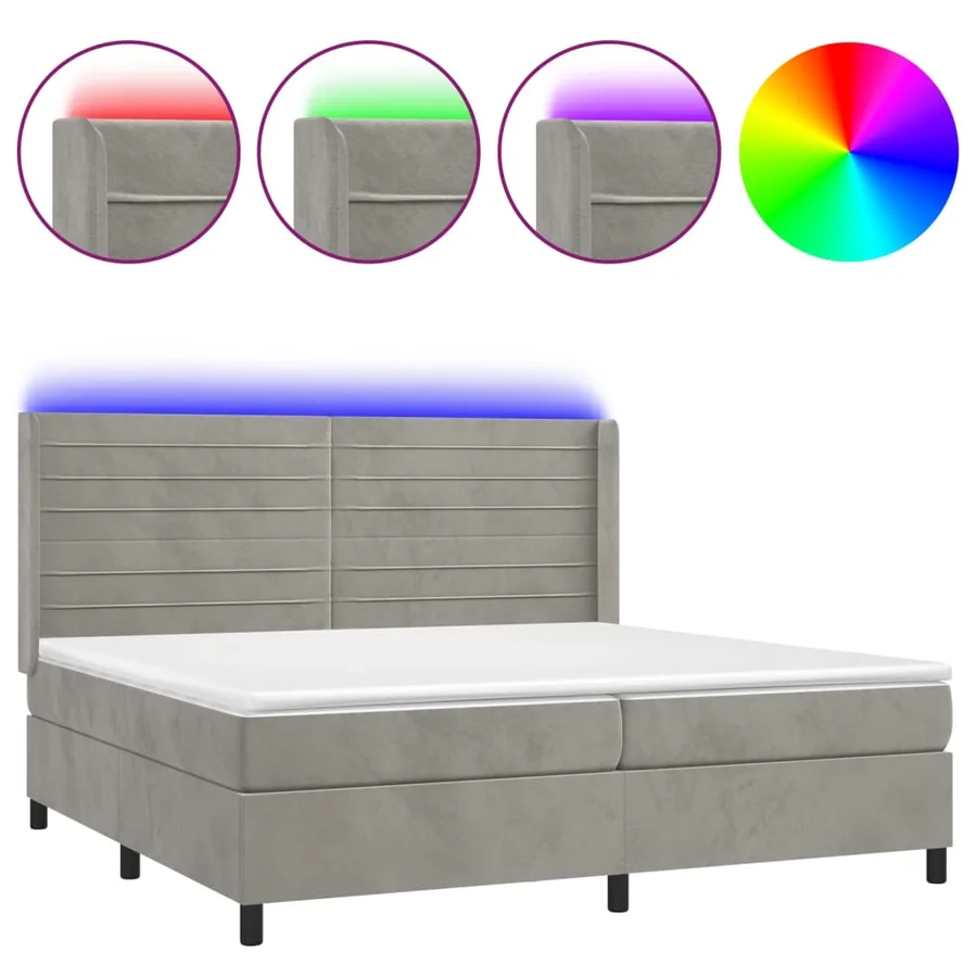 Sommier à lattes de lit matelas et LED Gris clair 200x200 cm - 2