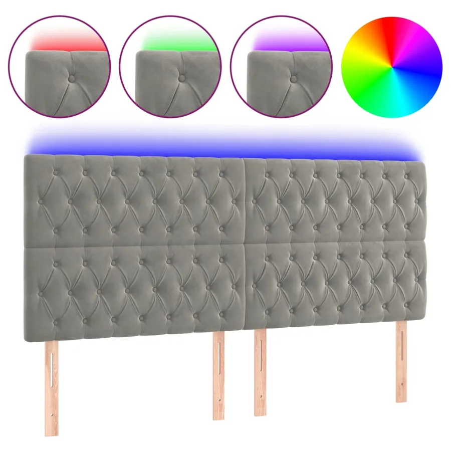 Tête de lit à LED Gris clair 200x7x118/128 cm Velours - 2