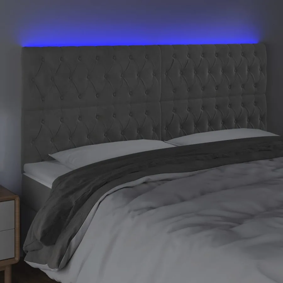 Tête de lit à LED Gris clair 200x7x118/128 cm Velours - 3