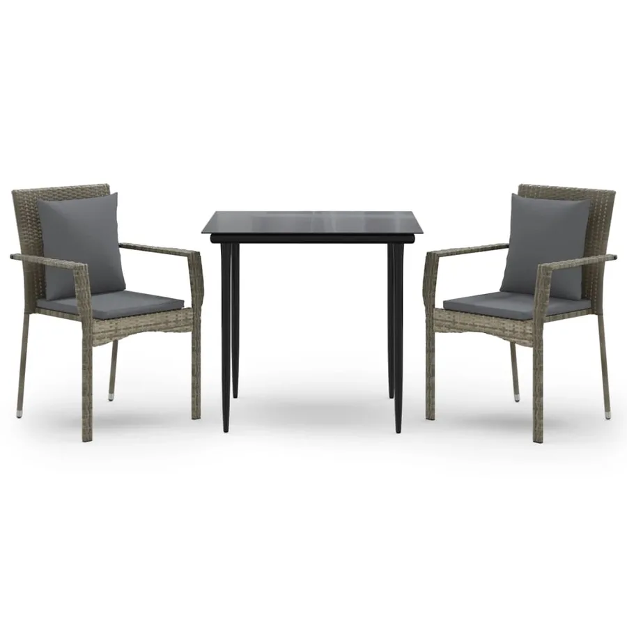 Ensemble à manger jardin 3pcs avec coussins noir et gris - 2