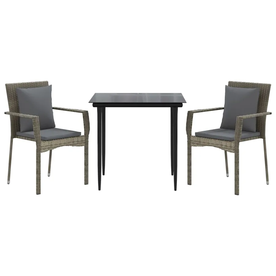 Ensemble à manger jardin 3pcs avec coussins noir et gris - 3