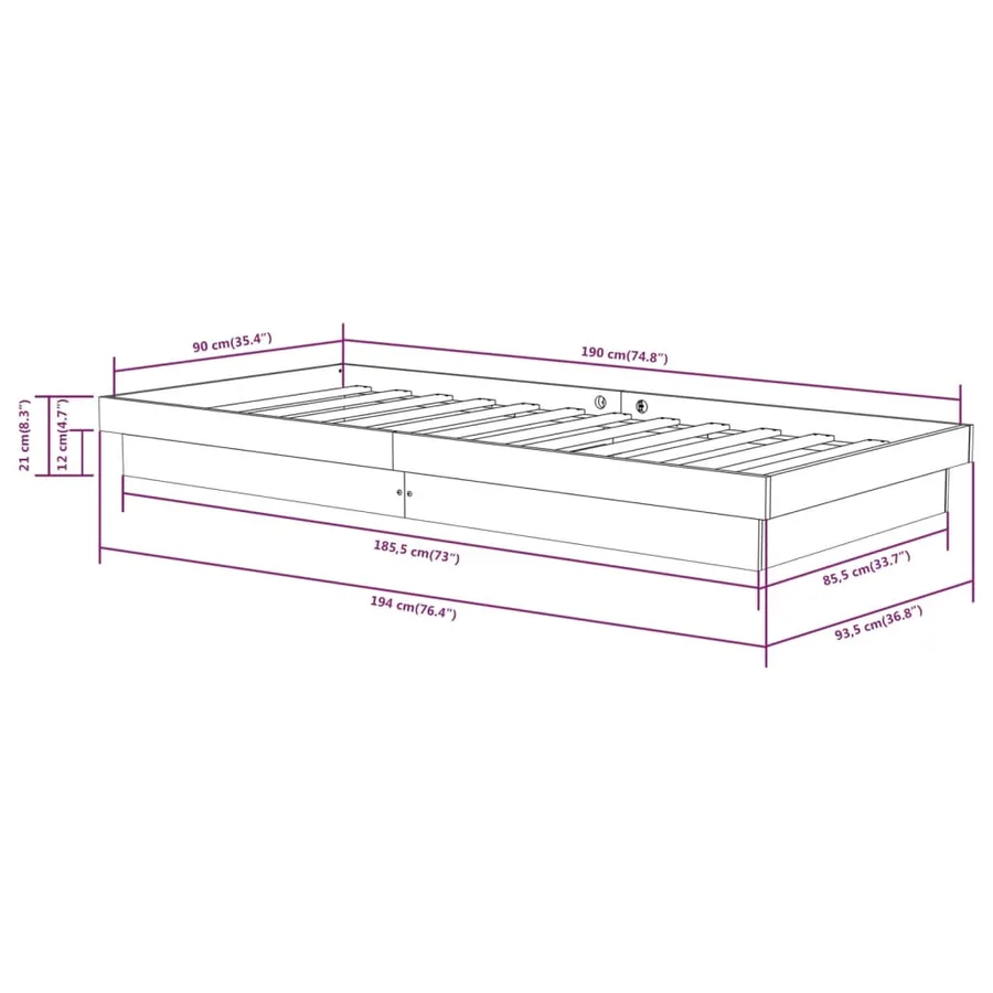 Cadre de lit sans matelas blanc bois massif - 8