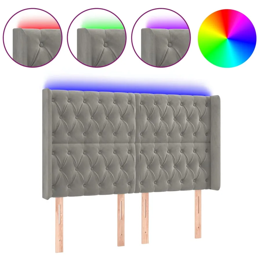 Tête de lit à LED Gris clair 147x16x118/128 cm Velours - 2