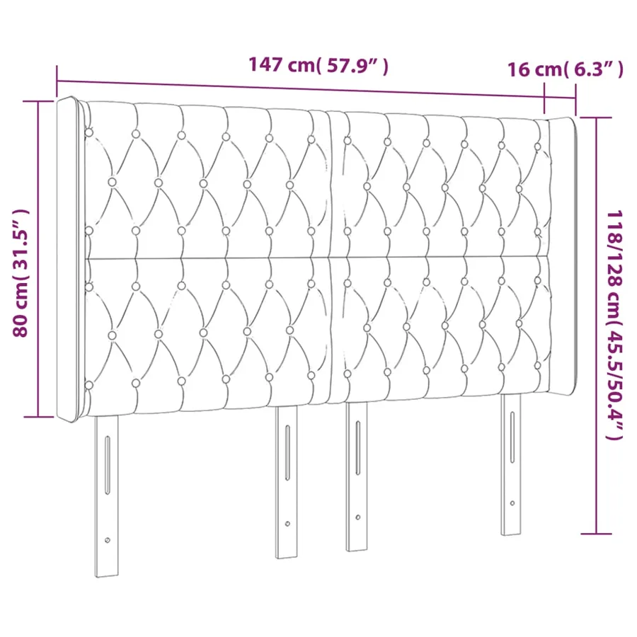 Tête de lit à LED Gris clair 147x16x118/128 cm Velours - 6