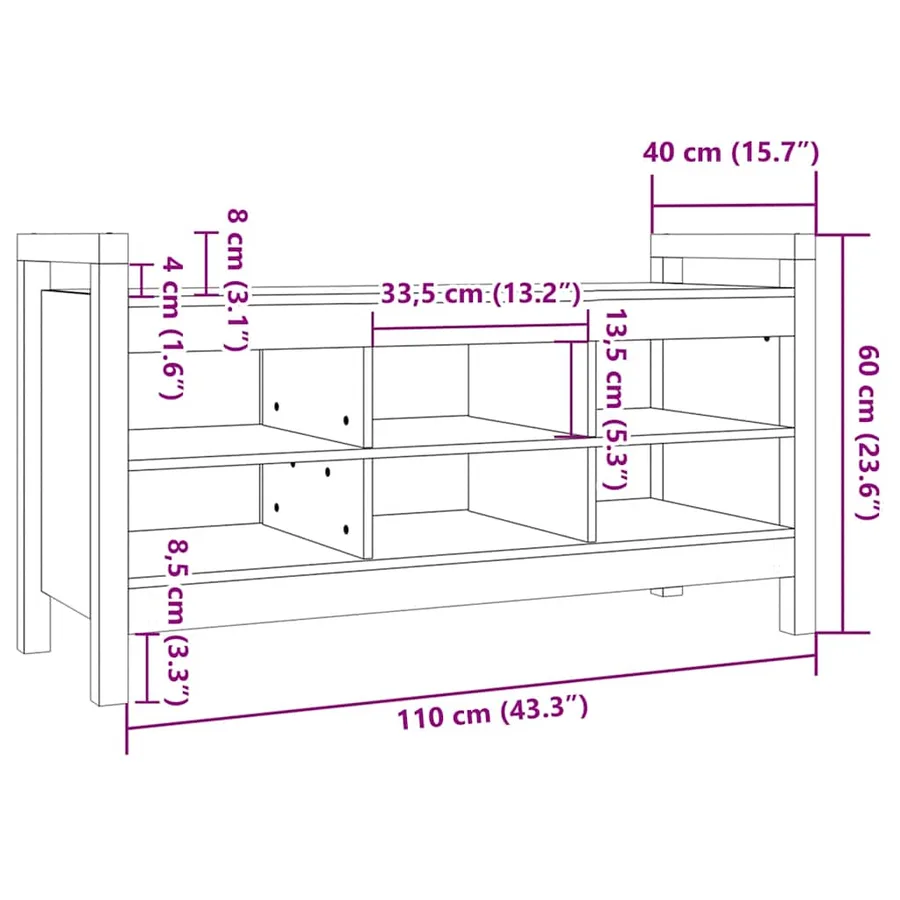 Banc d'entrée 110x40x60 cm Bois de pin massif - 8