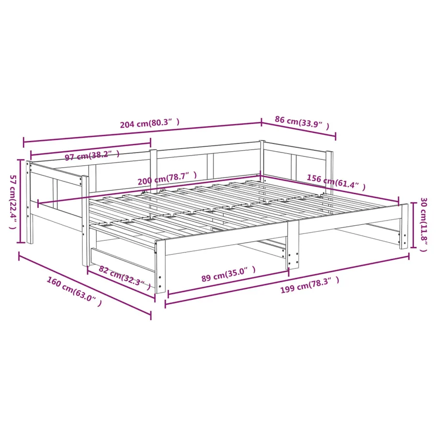 Lit coulissant sans matelas bois de pin solide 2x(80x200) cm - 12