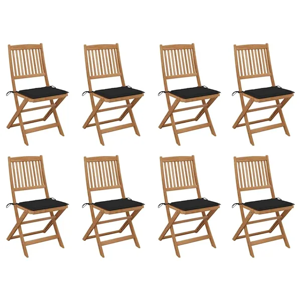 Chaises pliables d'extérieur et coussins lot de 8 Bois d'acacia