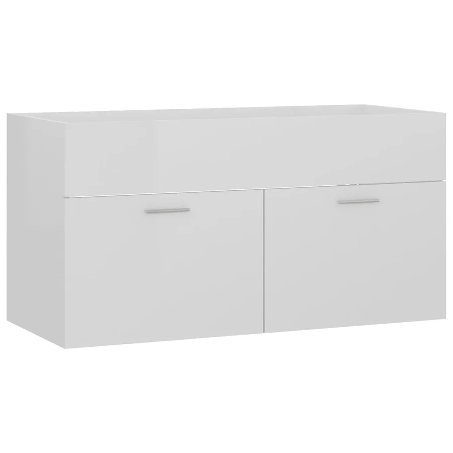 Armoire d'évier Blanc brillant 90x38,5x46 cm Bois d’ingénierie - 2