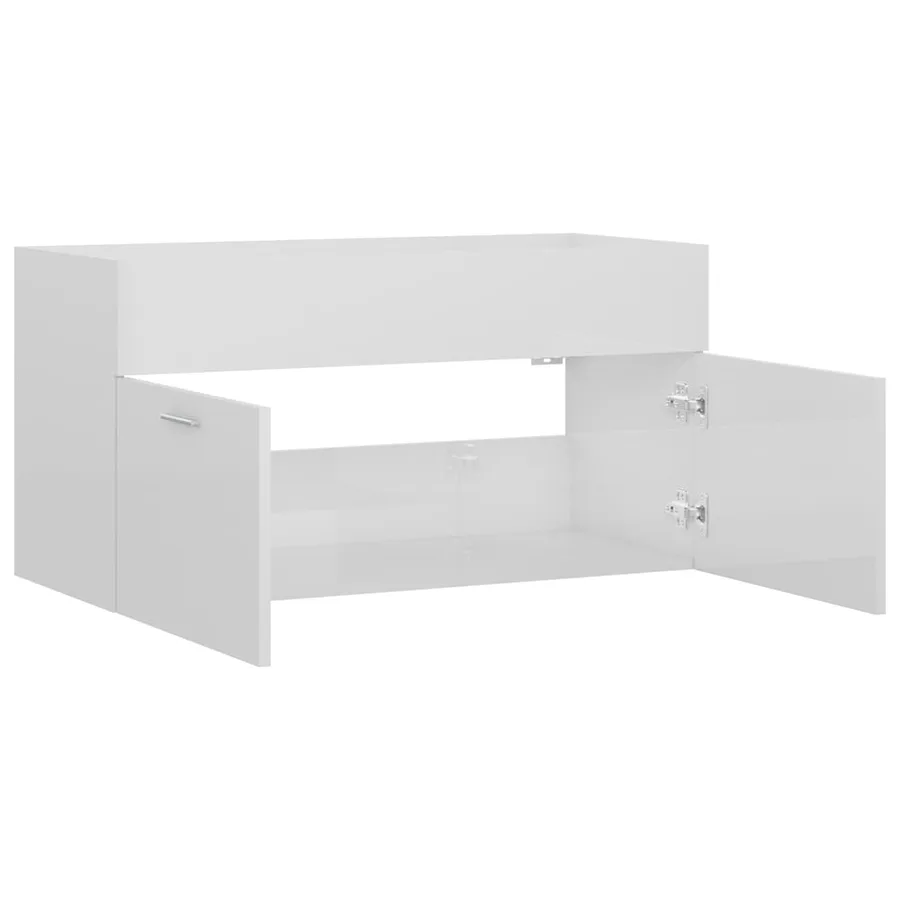 Armoire d'évier Blanc brillant 90x38,5x46 cm Bois d’ingénierie - 7