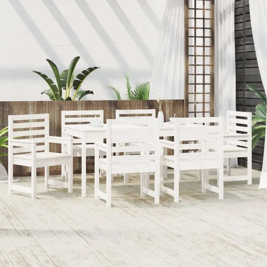 Ensemble à manger de jardin 7 pcs blanc bois massif de pin - 3