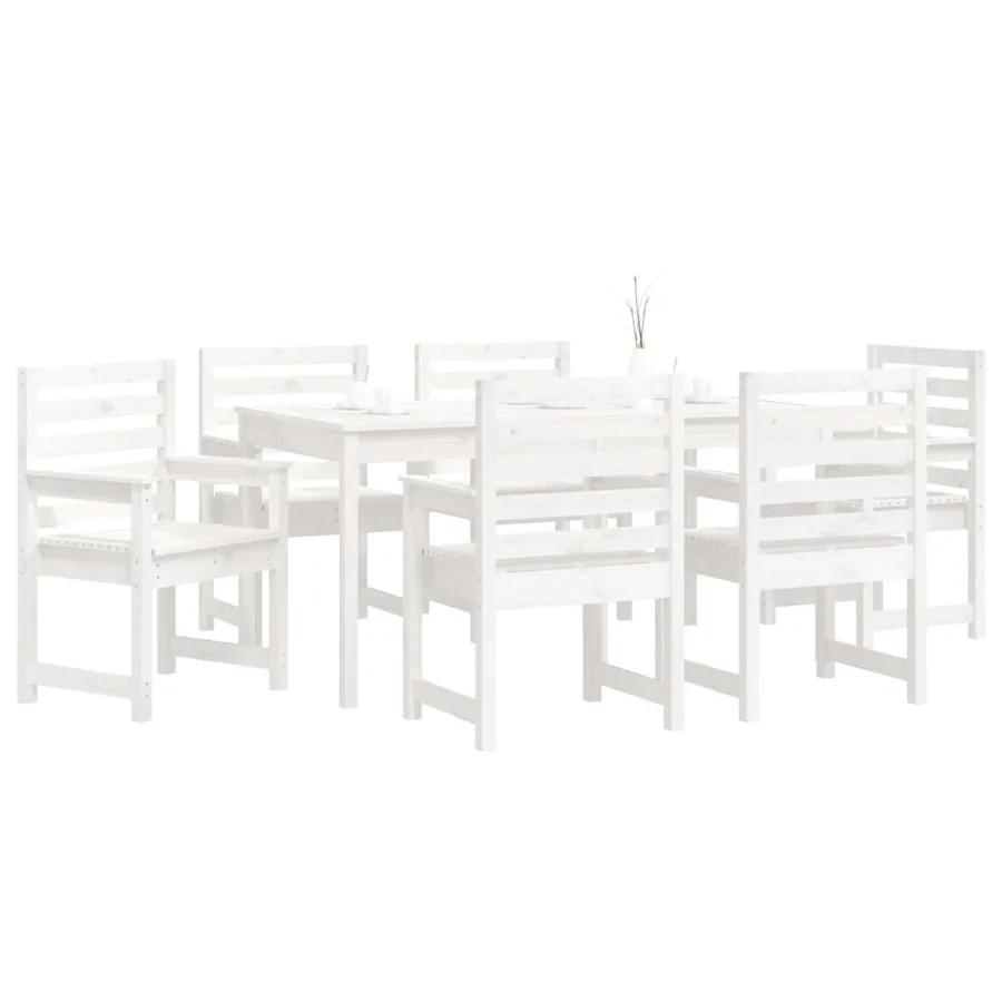 Ensemble à manger de jardin 7 pcs blanc bois massif de pin - 4