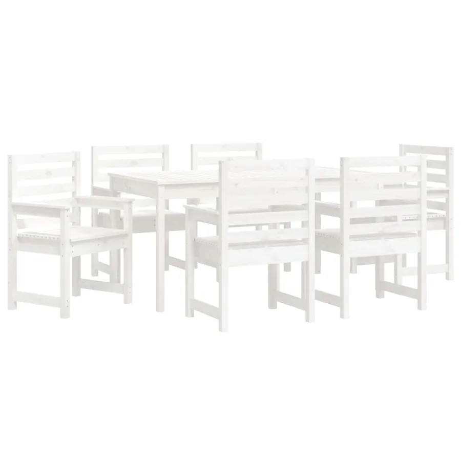 Ensemble à manger de jardin 7 pcs blanc bois massif de pin - 5