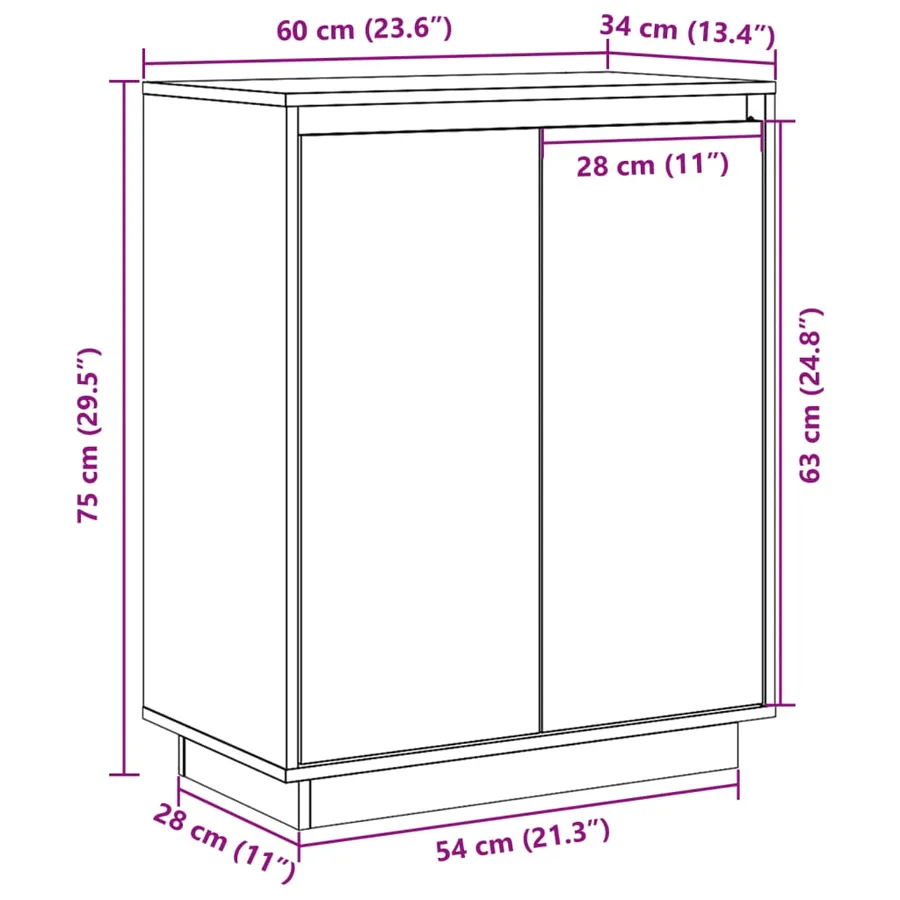 Buffet 60x34x75 cm Bois massif de pin - 12
