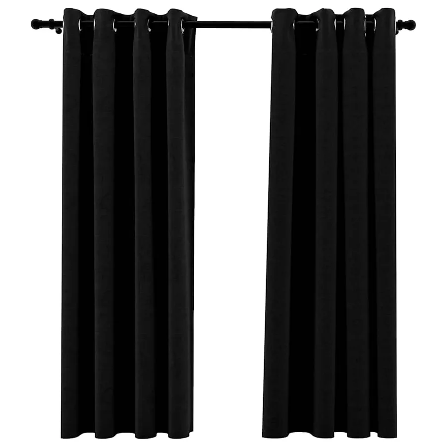 Rideaux occultants Aspect lin avec œillets 2 pcs Noir 140x175cm - 2