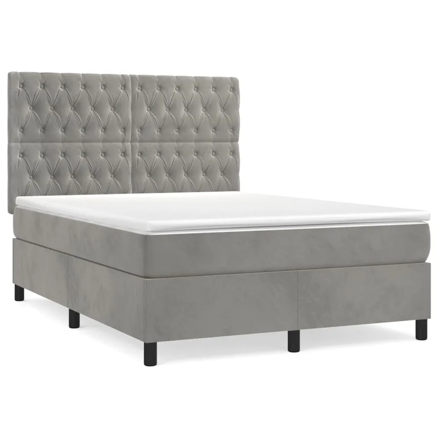 Sommier à lattes de lit et matelas Gris clair 140x190cm Velours - 2