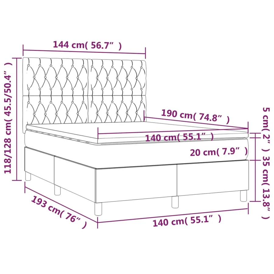 Sommier à lattes de lit et matelas Gris clair 140x190cm Velours - 6