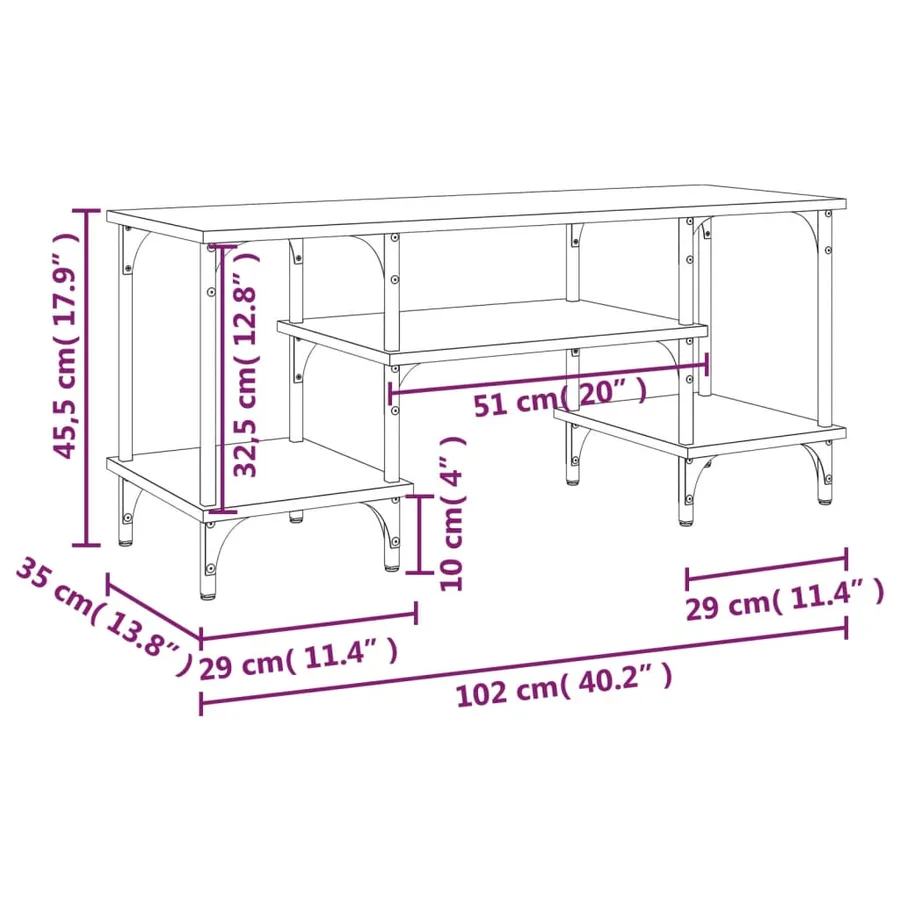 Meuble TV chêne sonoma 102x35x45,5 cm bois d'ingénierie - 9