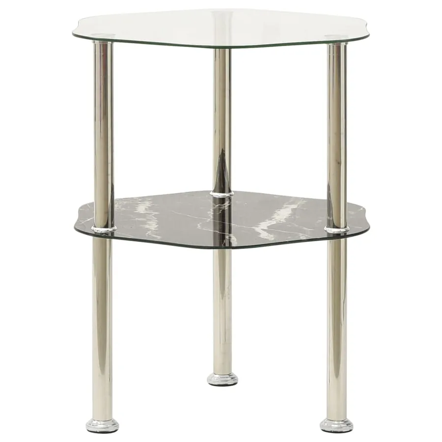 Table 2 niveaux Transparent et noir 38x38x50cm Verre trempé