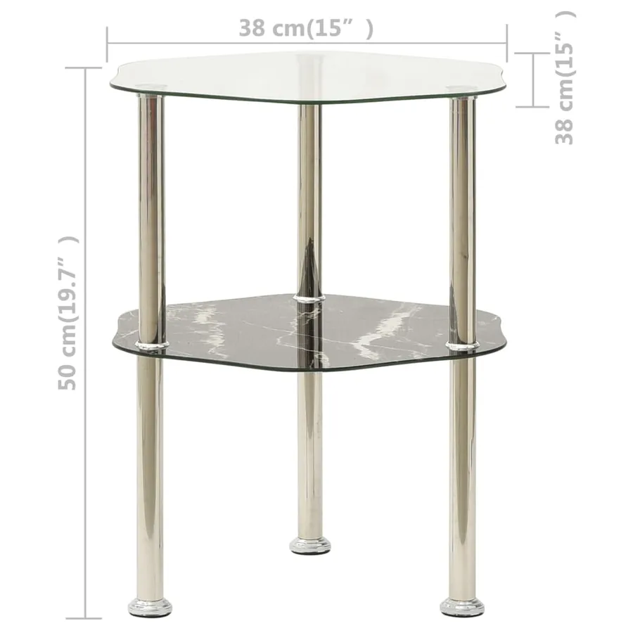 Table 2 niveaux Transparent et noir 38x38x50cm Verre trempé - 5