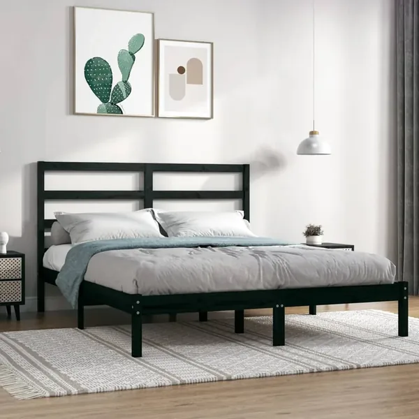 Cadre de lit sans matelas noir 140x190 cm bois de pin massif