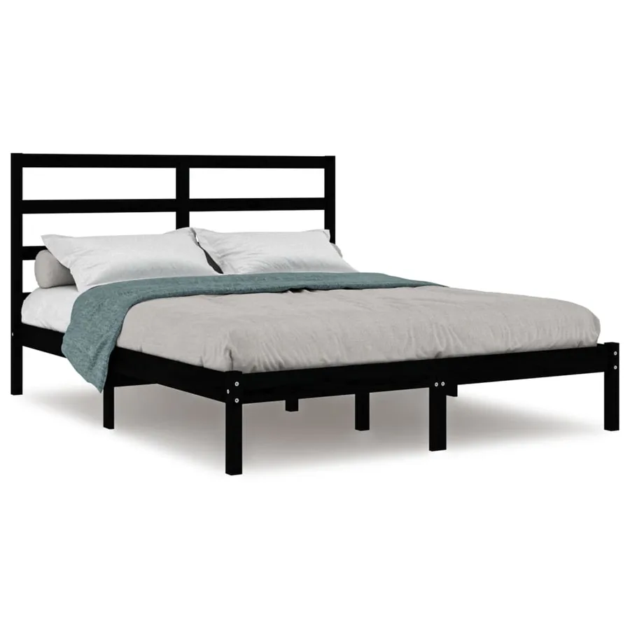 Cadre de lit sans matelas noir 140x190 cm bois de pin massif - 2