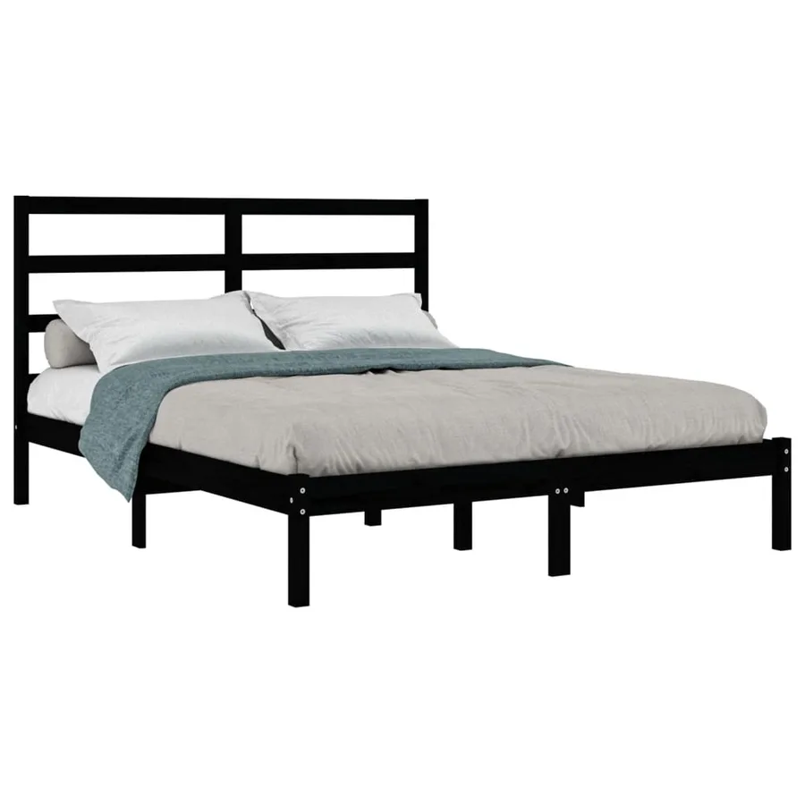 Cadre de lit sans matelas noir 140x190 cm bois de pin massif - 3