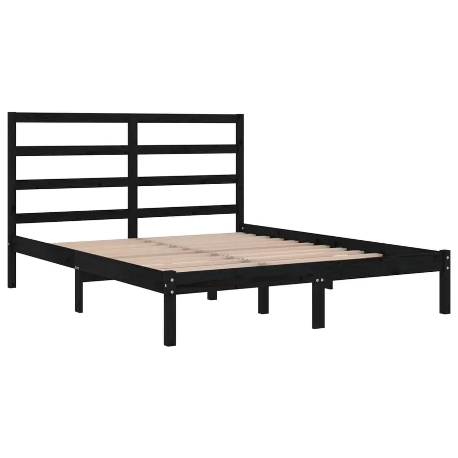 Cadre de lit sans matelas noir 140x190 cm bois de pin massif - 4