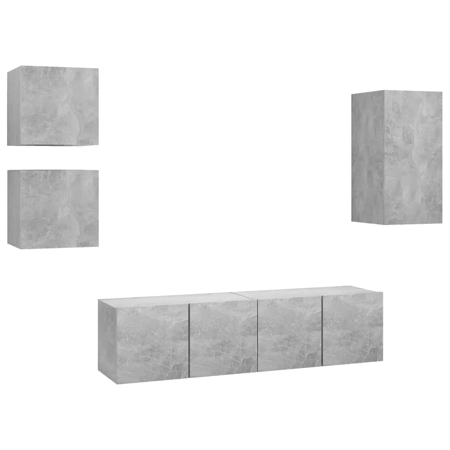 Ensemble de meubles TV 5 pcs Gris béton Bois d'ingénierie - 2