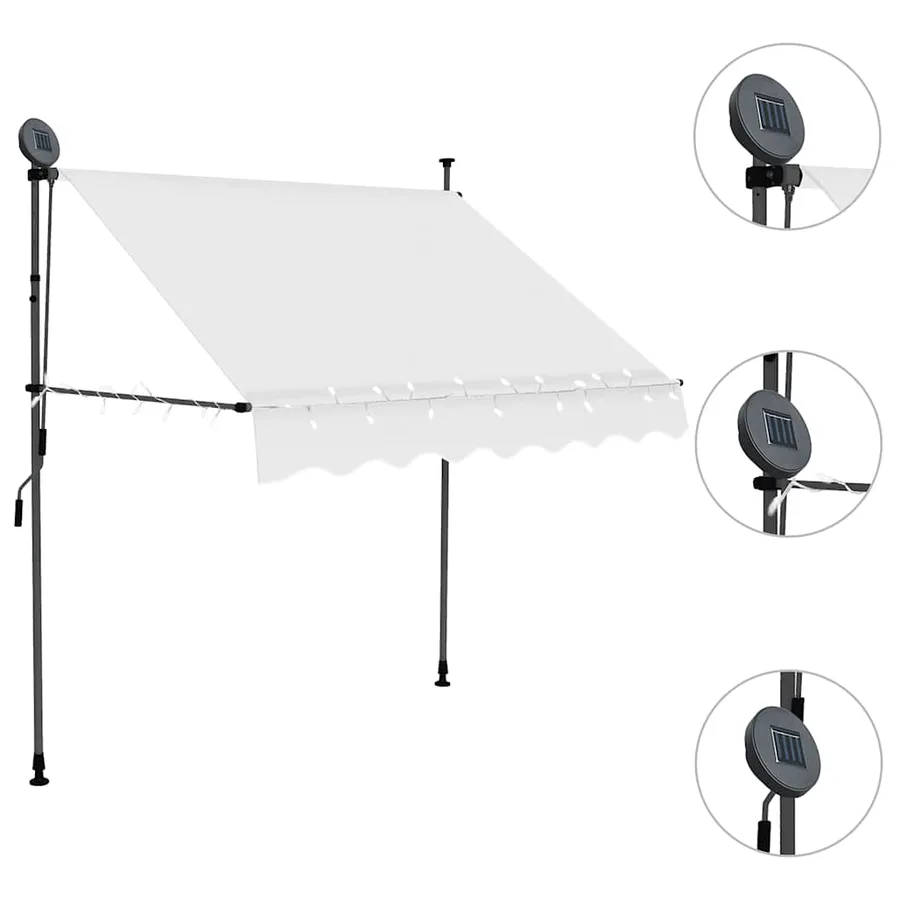 Auvent manuel rétractable avec LED 100 cm Crème - 3