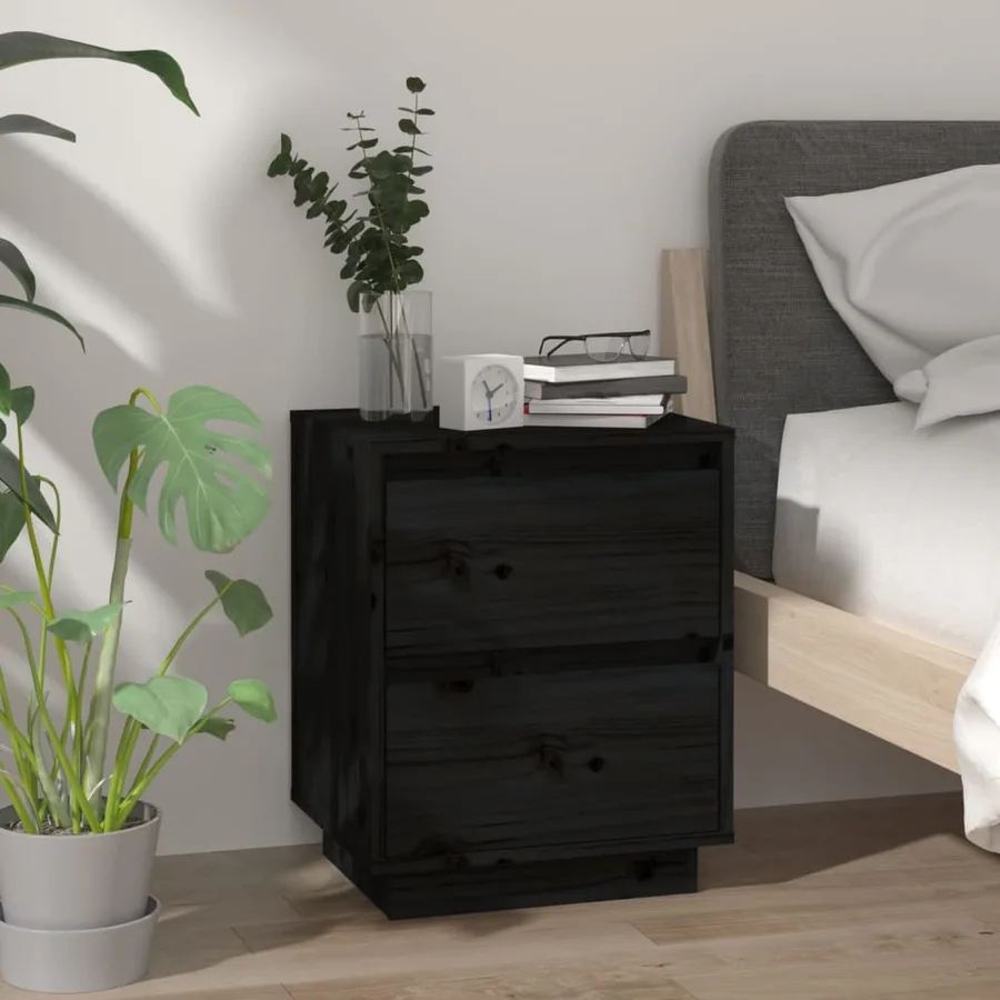 Tables de chevet 2 pcs Noir 40x35x50 cm Bois de pin solide - 3