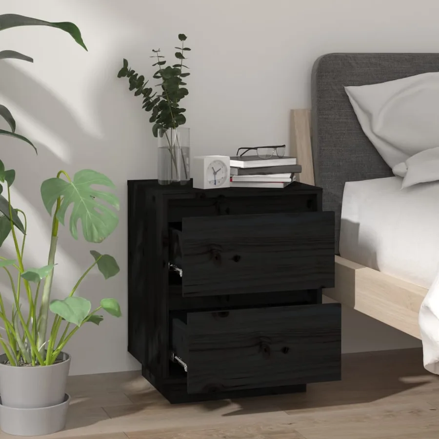 Tables de chevet 2 pcs Noir 40x35x50 cm Bois de pin solide - 4