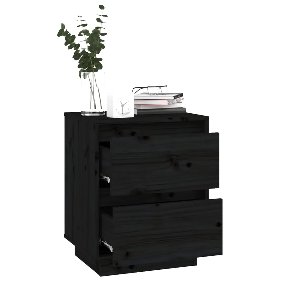Tables de chevet 2 pcs Noir 40x35x50 cm Bois de pin solide - 5