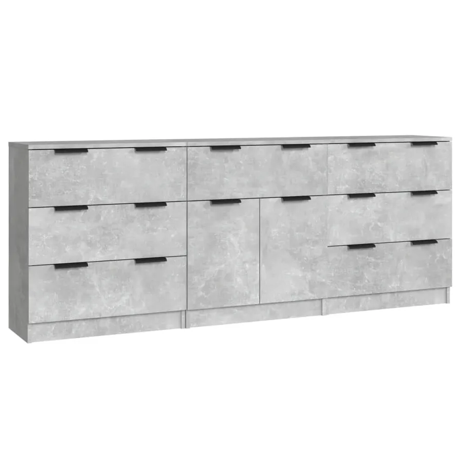 Buffets 3 pcs gris béton bois d'ingénierie - 2