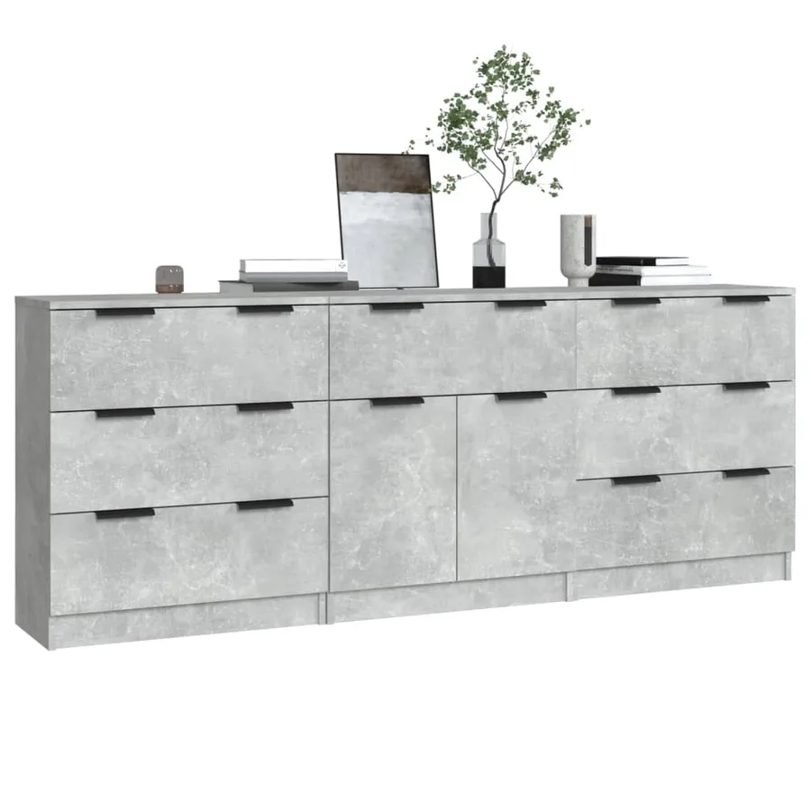 Buffets 3 pcs gris béton bois d'ingénierie - 3