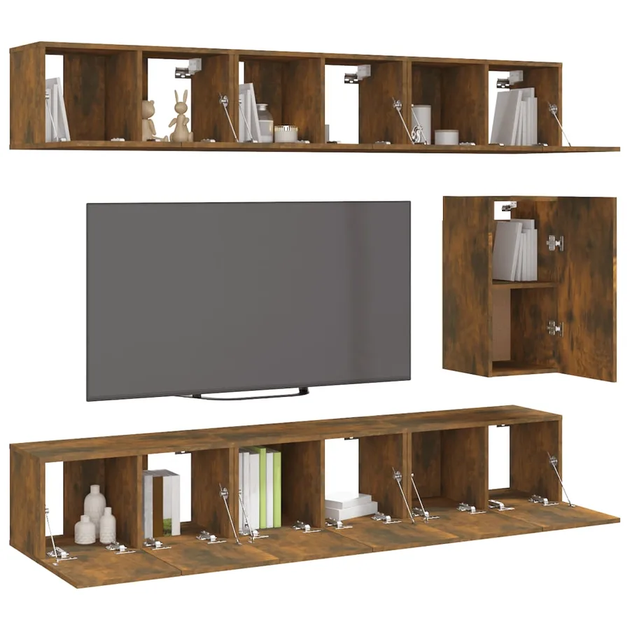 Ensemble de meubles TV 7 pcs Chêne fumé Bois d'ingénierie - 3