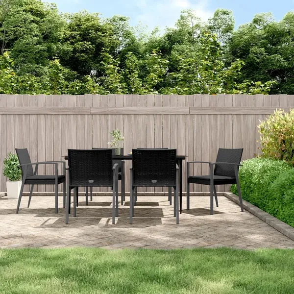 Ensemble à manger de jardin 7 pcs coussins résine tressée acier