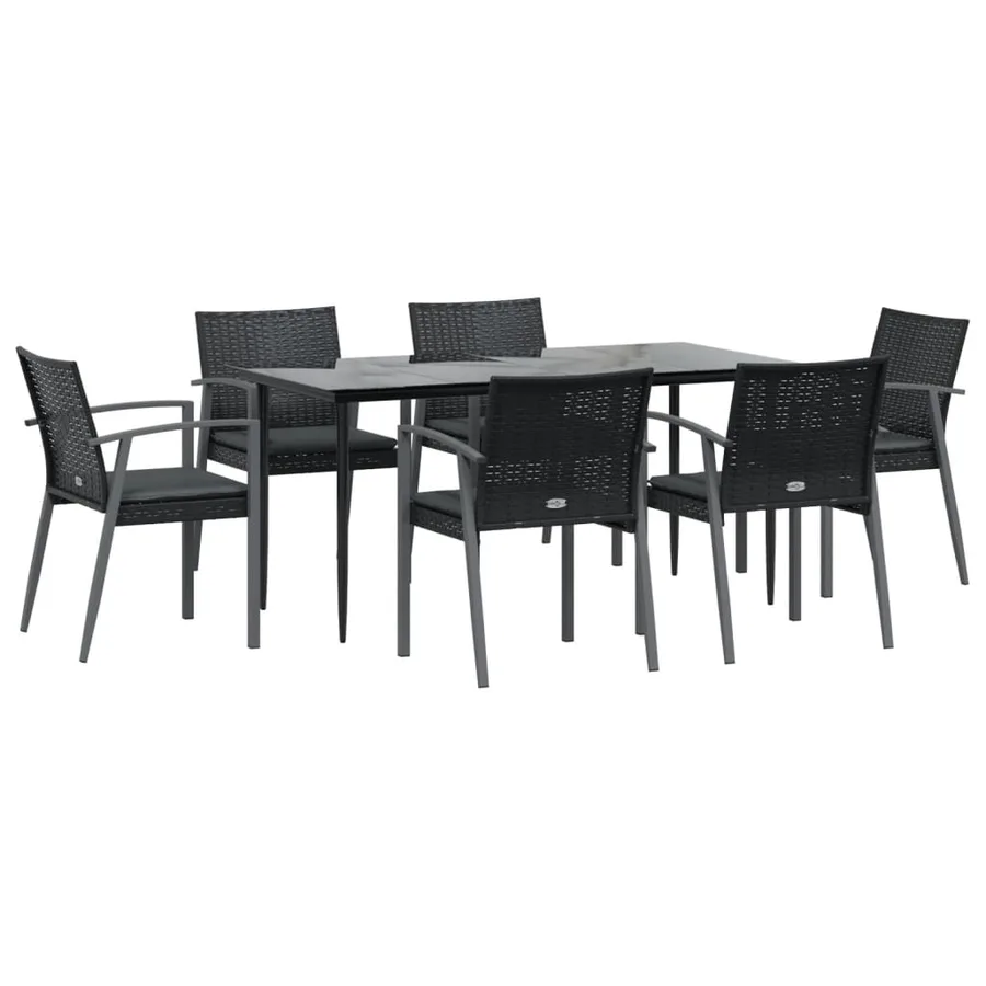 Ensemble à manger de jardin 7 pcs coussins résine tressée acier - 3