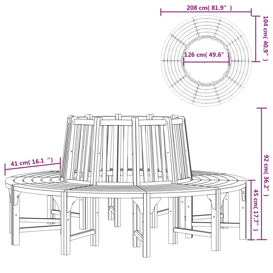 Banc de tour d'arbre rond Ø208 cm bois massif eucalyptus - 6
