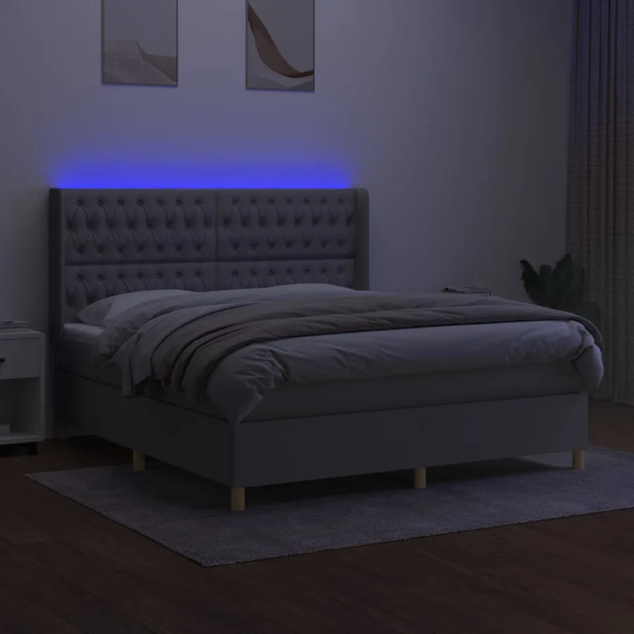 Sommier à lattes de lit matelas LED Gris clair 160x200 cm Tissu - 3