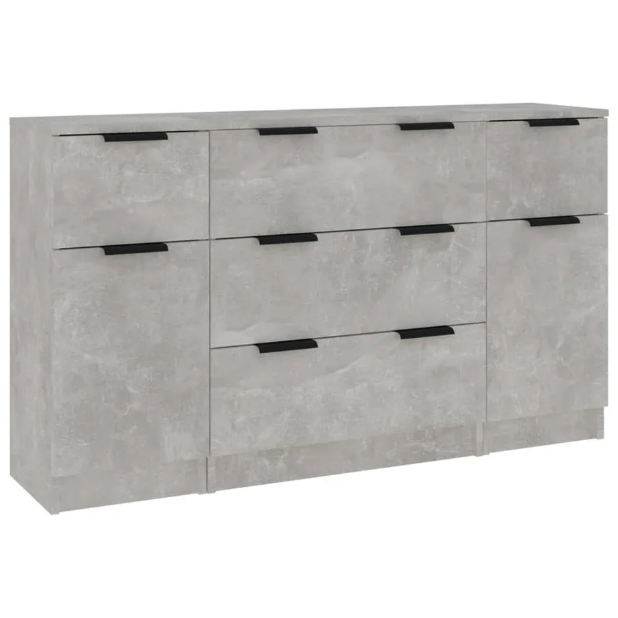 Ensemble de buffets 3 pcs Gris béton Bois d'ingénierie - 2