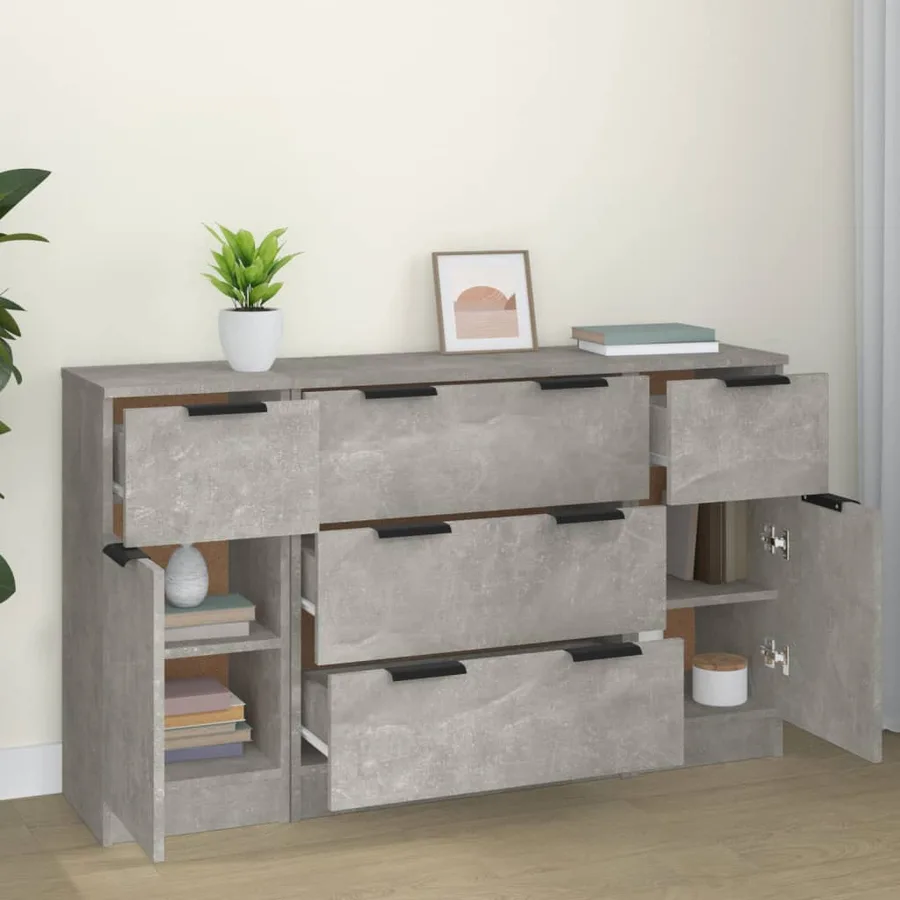 Ensemble de buffets 3 pcs Gris béton Bois d'ingénierie - 3