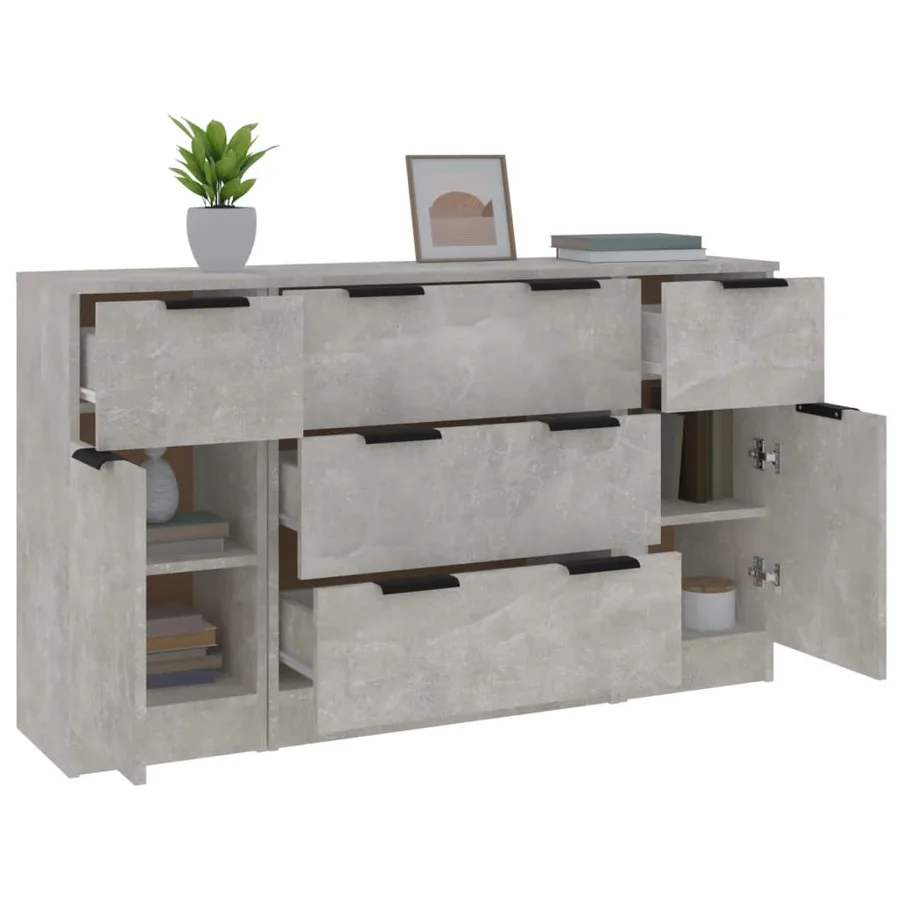 Ensemble de buffets 3 pcs Gris béton Bois d'ingénierie - 4