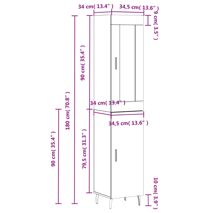 Buffet haut Blanc 34,5x34x180 cm Bois d'ingénierie - 13