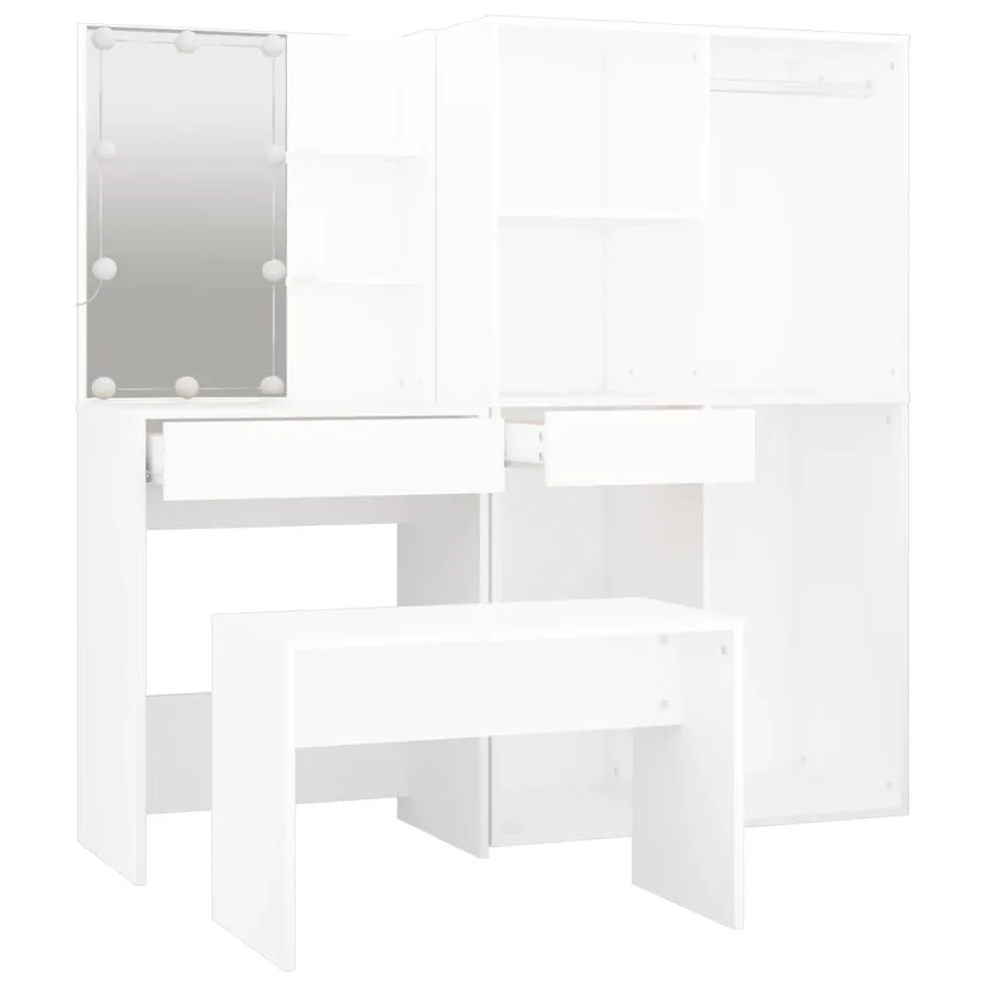 Ensemble de coiffeuse avec LED Blanc Bois d'ingénierie - 7