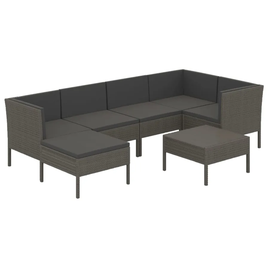 Salon de jardin 7 pcs avec coussins résine tressée gris - 2