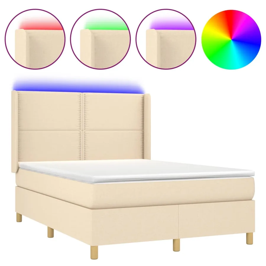Sommier à lattes de lit matelas et LED Crème 140x190 cm Tissu - 2