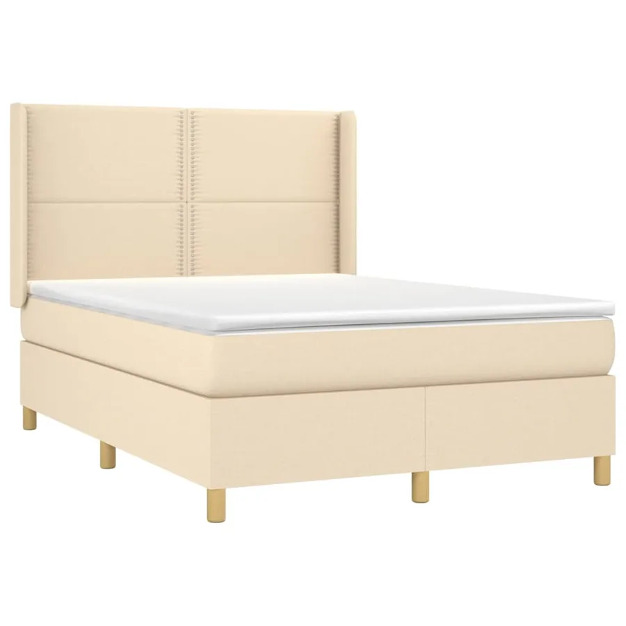 Sommier à lattes de lit matelas et LED Crème 140x190 cm Tissu - 4