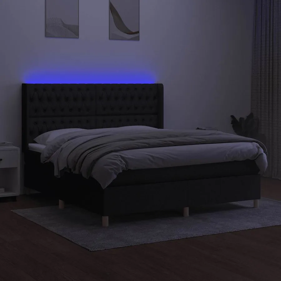 Sommier à lattes de lit matelas et LED Noir 160x200 cm Tissu - 3